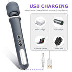 Cordless Personal Wand Electric Massager with 10 Powerful Magic Vibrations, MANFLY Rechargeable Handheld Back Massager Wand Massage (Gray)