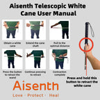 Aisenth Telescopic Retractable White Cane for Blind-Foldable Mobility Stick with Wrist Strap&Storage Pouch,Non-Slip Sweat-Absorbent Handle,Fixed Alloy Tip|Lightweight Portable Blind Walking Cane Stick