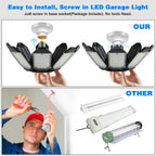 POLARPRA Led Garage Light - 20000LM Super Bright 6500K Garage Lights Ceiling Led w/ 8 Adjustable Panels Garage Shop Light Compatible for E26/E27 Socket Applicable for Workshop Barn Warehouse Attic
