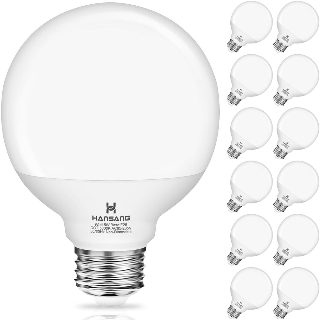 12 Pack G25 Globe Vanity Bathroom Light Bulbs 60W Equivalent 5000K Daylight