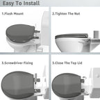 Huttdmel Round Toilet Seat 16.5 inch Soft Close, Toilet Lid Round PP Material Safe & Easy Clean & Quick Installation, Sturdy Accessories Never Loosen, 2 Years Support, Grey