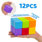 Magnetic Building Blocks Large, 1.65 inch Magnetic Stacking Cubes for Toddlers, Sensory & Montessori Toys for Boys & Girls 1 2 3 Years Old (12 PCS)