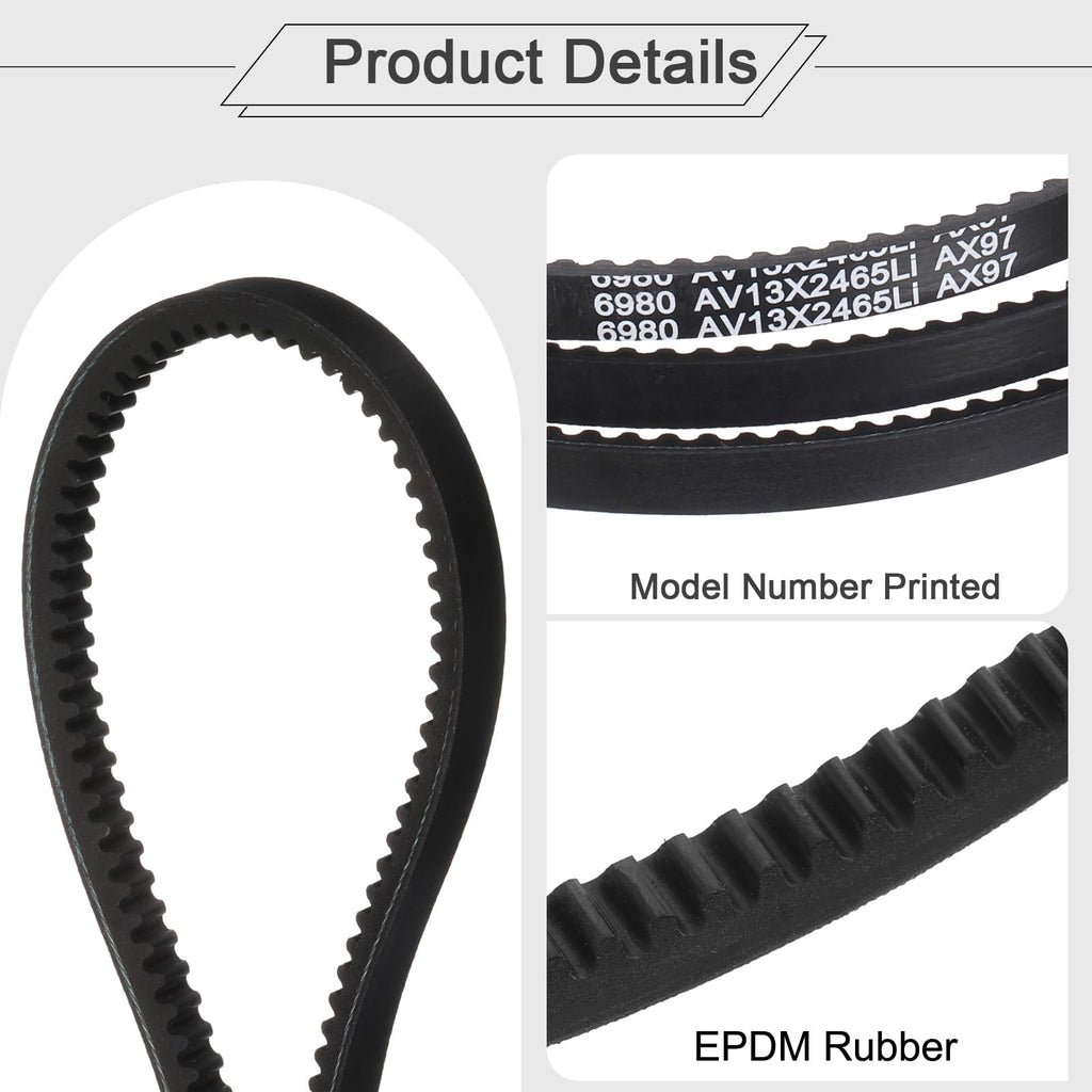 uxcell 2Pcs AX97 EPDM V-Belt, Raw Edge Cogged Industrial Rubber V Belt 1/2" Width x 99" Outer Circumference