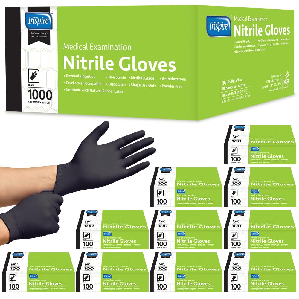 Inspire Black Nitrile Gloves | THE ORIGINAL Quality Black Gloves Disposable Latex Free | 4.5 Cooking (Nitrile, XL)