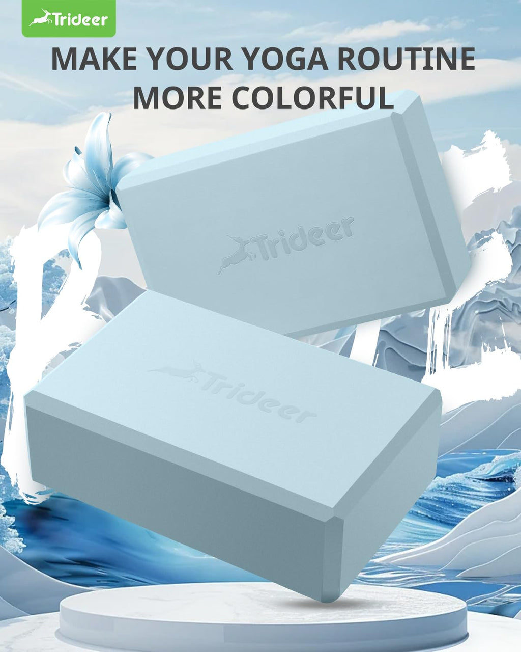 Trideer Yoga Block, Soft Non-Slip Surface Premium Foam Blocks, Supportive, Lightweight, Odor Resistant, Yoga Accessories for Pilates Meditation General Fitness Stretching Toning (Light Blue-2 Pack)