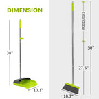 Broom and Standing Dustpan Set 50” Angle Broom with Long Handle Dust Pans for Kitchen Classroom Office Floor Sweeping-Green