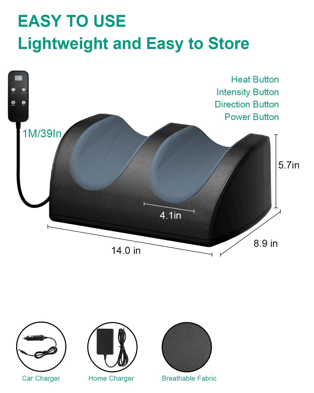 LINGTENG Foot Massager with Heat and Foot Massage, Electric Foot Massager with Cord Remote Control, Birthday Gifts for Mom and Dad (Black - Corded Electric)