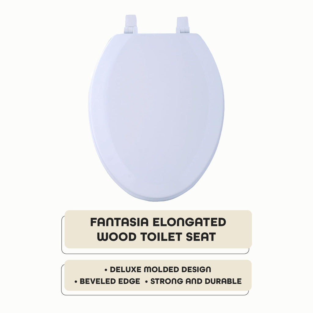 Elongated Wood Toilet Seat, White - 19 Inch - Fits All Elongated Size Fixtures - Easy to Install Fantasia by Achim Home Decor