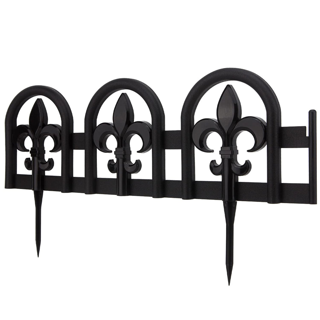Evelyne Black Garden Border Plastic Edging – PP Plastic, Metal-Free Wrought Iron Look Design, 15pcs Black Yard Landscaping Fence Liner Lawn Edge Barrier, 20ft Kit of Decorative Lawn Landscape Panels