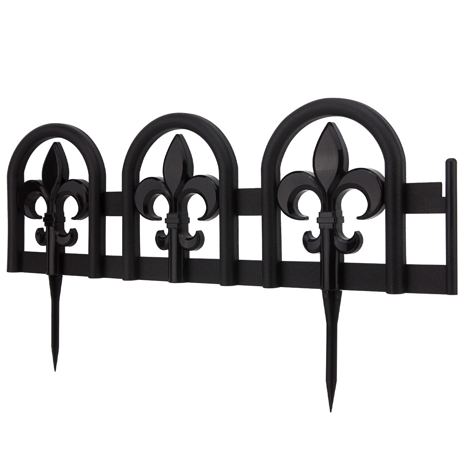 Evelyne Black Garden Border Plastic Edging – PP Plastic, Metal-Free Wrought Iron Look Design, 15pcs Black Yard Landscaping Fence Liner Lawn Edge Barrier, 20ft Kit of Decorative Lawn Landscape Panels