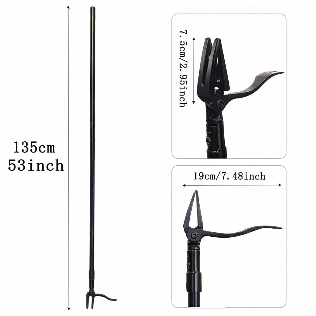 Vornilo All Black Stand Up Weed Puller 53 Inch Manual Weed Remover Tool Heavy Duty Metal Long Handle Root Removal Weeder with Reinforced Claw and Three Section Steel Shaft for Garden Lawn Yard Use