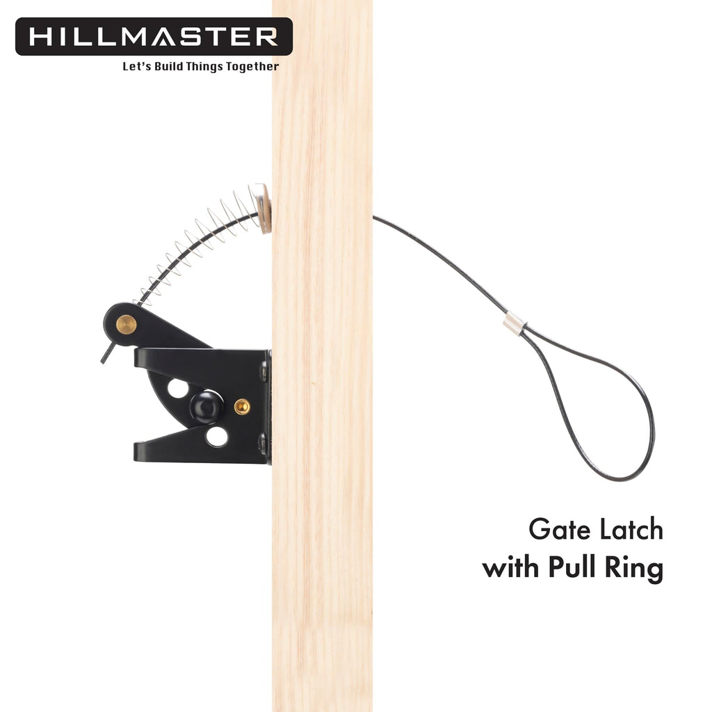 HILLMASTER Self Locking Gate Latch for Wooden Fence with Steel Spring Cable Pull,Heavy Duty Gravity Fence Latch for Metal Gates,Vinyl Fence,Gate Hardware Gate Door Lock for Outdoor Pool,Black Finish