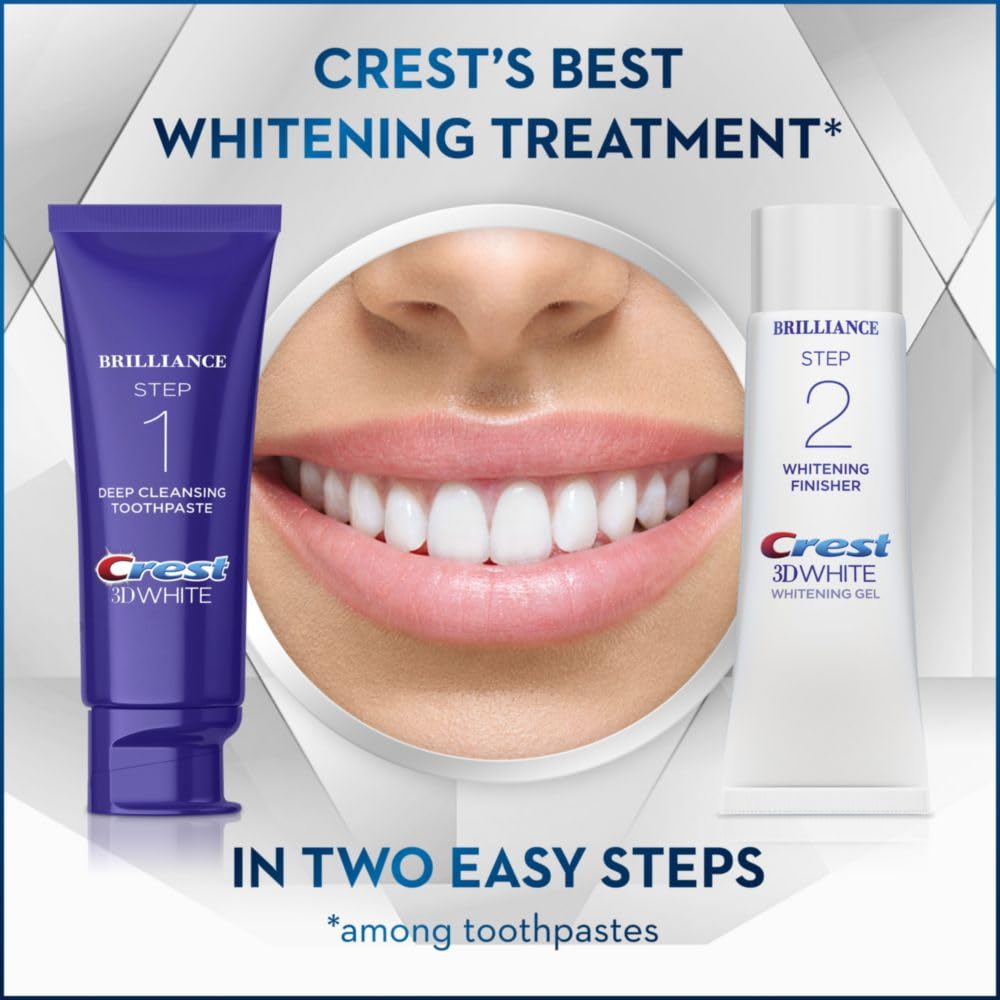 Crest 3D White Brilliance 2-Step Teeth Whitening Toothpaste Kit, Deep Cleansing Toothpaste (4.0 oz) and Whitening Gel Finisher (2.3 oz), Daily At-Home Whitening System