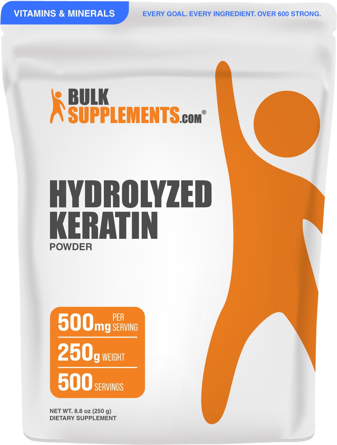 BulkSupplements.com Hydrolyzed Keratin Powder - Gluten Free, 500mg per Serving, 250g (8.8 oz) (Pack of 1)
