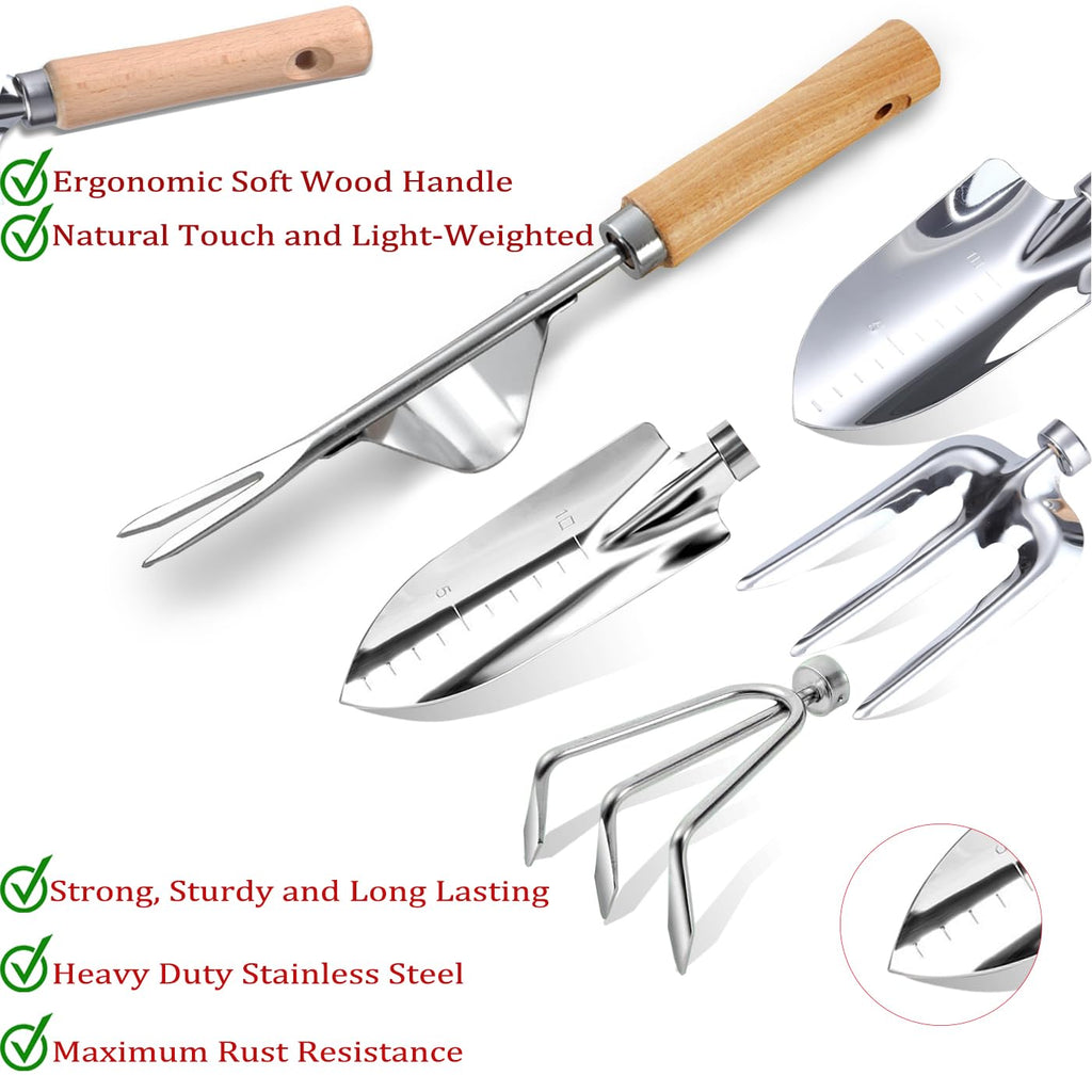 Garden Tool Set 11-Piece Heavy Duty Gardening Hand Tools - Rust-Resistant Stainless Steel with Durable Stylish Garden Tools Organizer Tote Bag, Perfect Gardening Gift for Women, Mom & Garden Lovers