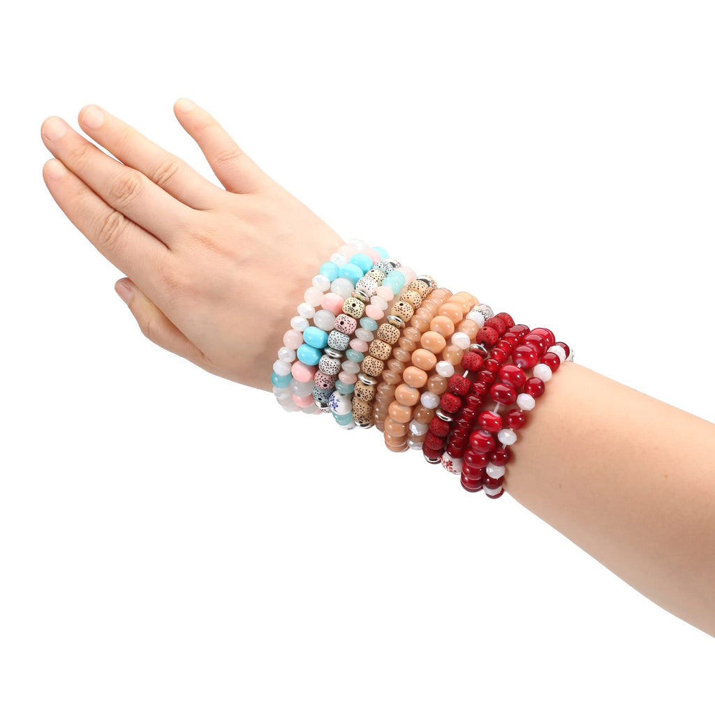 Twinfree Bohemian Bracelets Set for Women, Stackable Boho Stretch Multilayer Colorful Stack Beads Bracelet, Stretchy Beaded Charm Bracelet Ladies 8 Pack