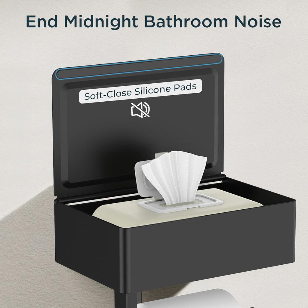 FORIOUS Toilet Paper Holder with Shelf, Wall-Mounted Modern Wipes Dispenser