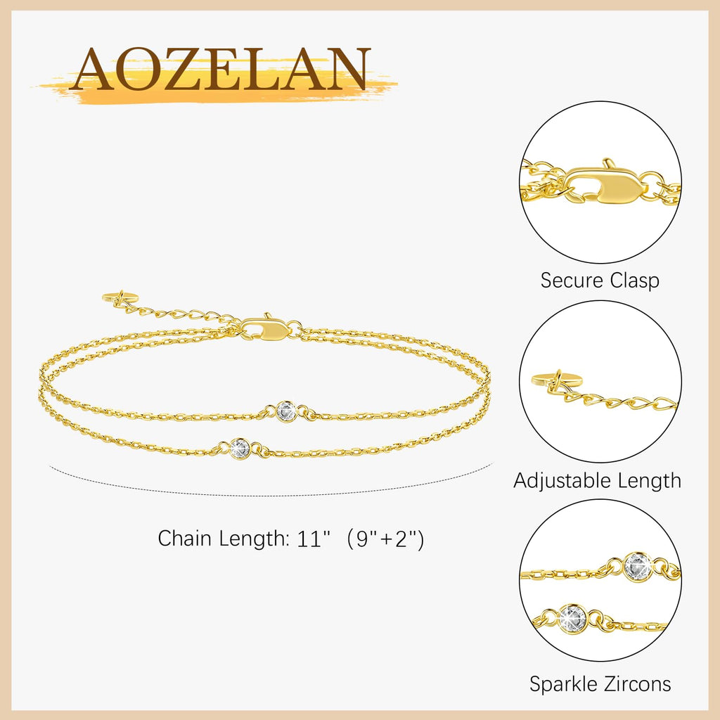 AOZELAN Gold Anklets for Women 14K Gold Ankle Bracelets for Women