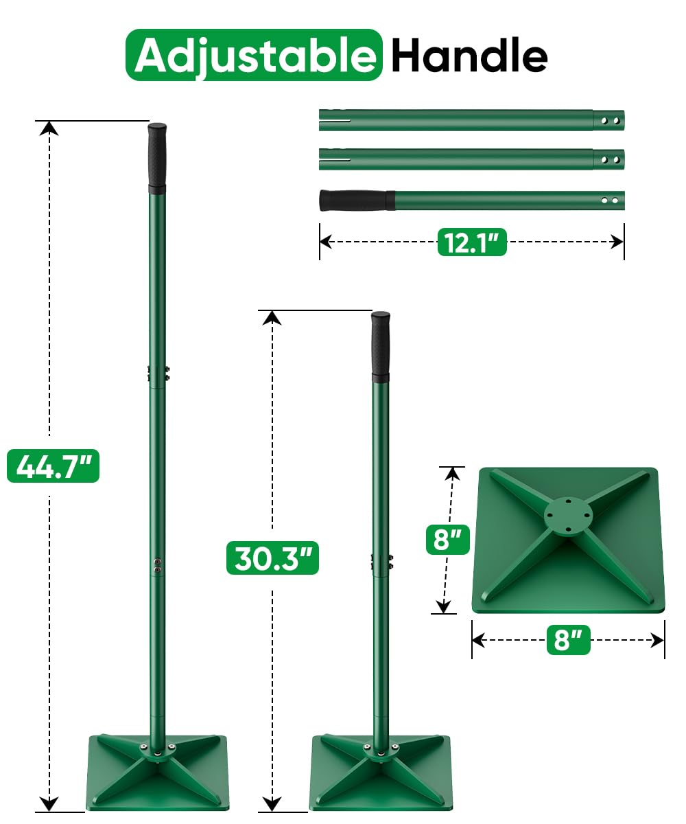 Tigerden Heavy Duty Steel Hand Tamper, 8"x8" Soil Plate Compactor with 44" Adjustable Handle & Rubber Grip, Anti-Loose Ladscaping Tools for Ground, Gravel, Dirt, Sand, Asphalt, Pavers, Blacktop, Green