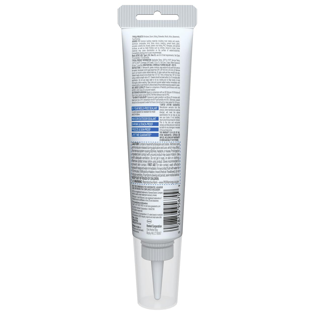 GE Advanced Silicone Caulk for Window & Door, White, 2.8 fl oz Tube, 12 Pack - 100% Waterproof Silicone Sealant, 5X Stronger Adhesion, Freeze & Sun Proof