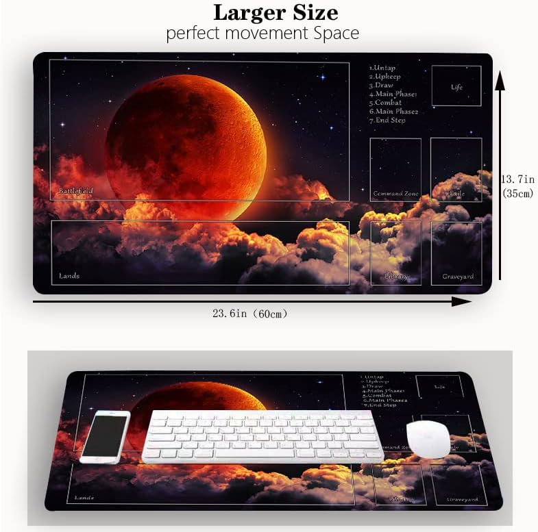 MTG Playmat, Game Play Mat for MTG TCG 24 x 14 inches Trading Card Inked Game Playmats with Storage Bag Smooth Rubber Surface Battle Game