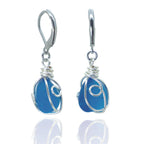 Sea Glass Earrings Sterling Silver - PEPELUALI Handmade Wire Wrap Drop Earrings Cornflower Blue Beach Jewelry Summer Gifts for Women