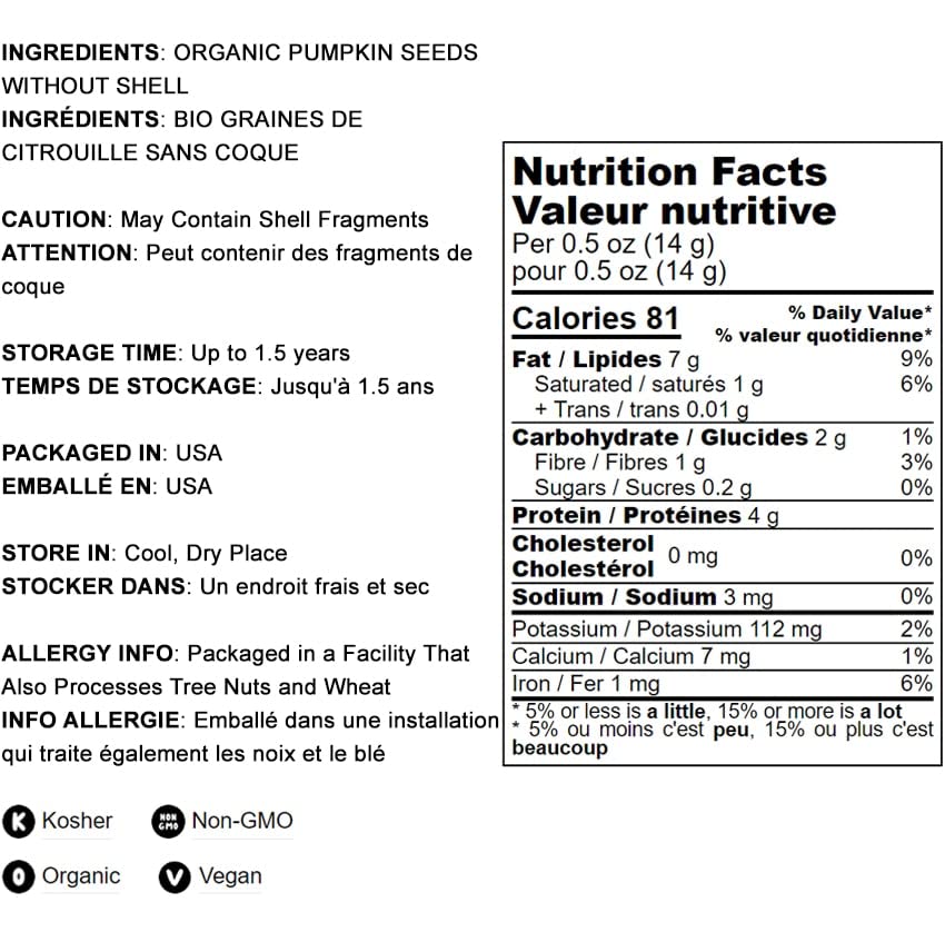 Food to Live Organic Dry Roasted Pumpkin Seed Kernels, 16 Pounds - Non-GMO, Unsalted, Oven Roasted Whole Pepitas, No Oil Added, Shelled, Vegan, Kosher, Keto, Bulk. Low in Carbs. High In Protein.