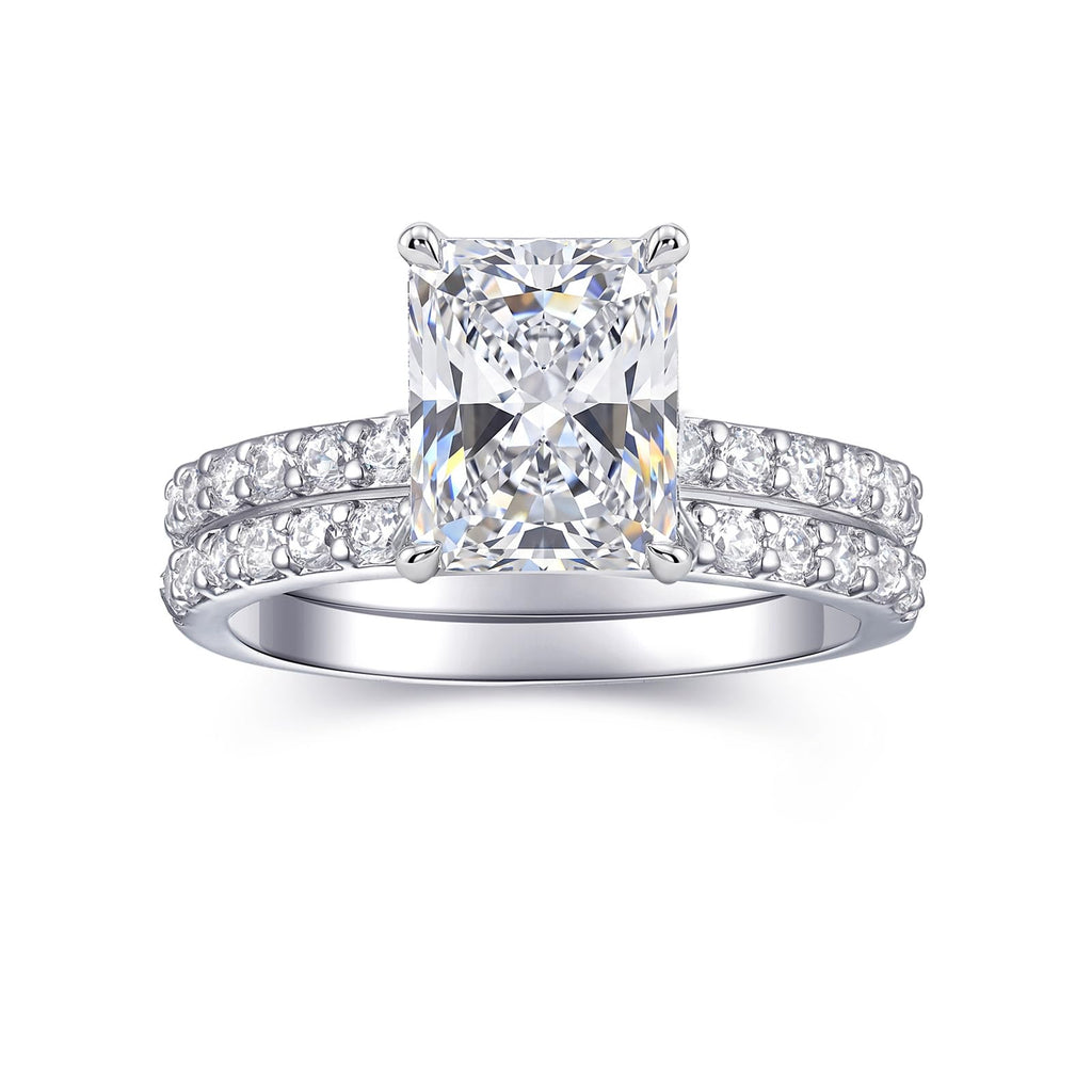 AONED Engagement Rings For Women Wedding Rings Fake Engagement Ring Set Promise Rings For Her 2 Carat 2CT Radiant Cubic Zirconia CZ Bridal Ring Sets Wedding Rings Cheap Band 2pcs, Size 8