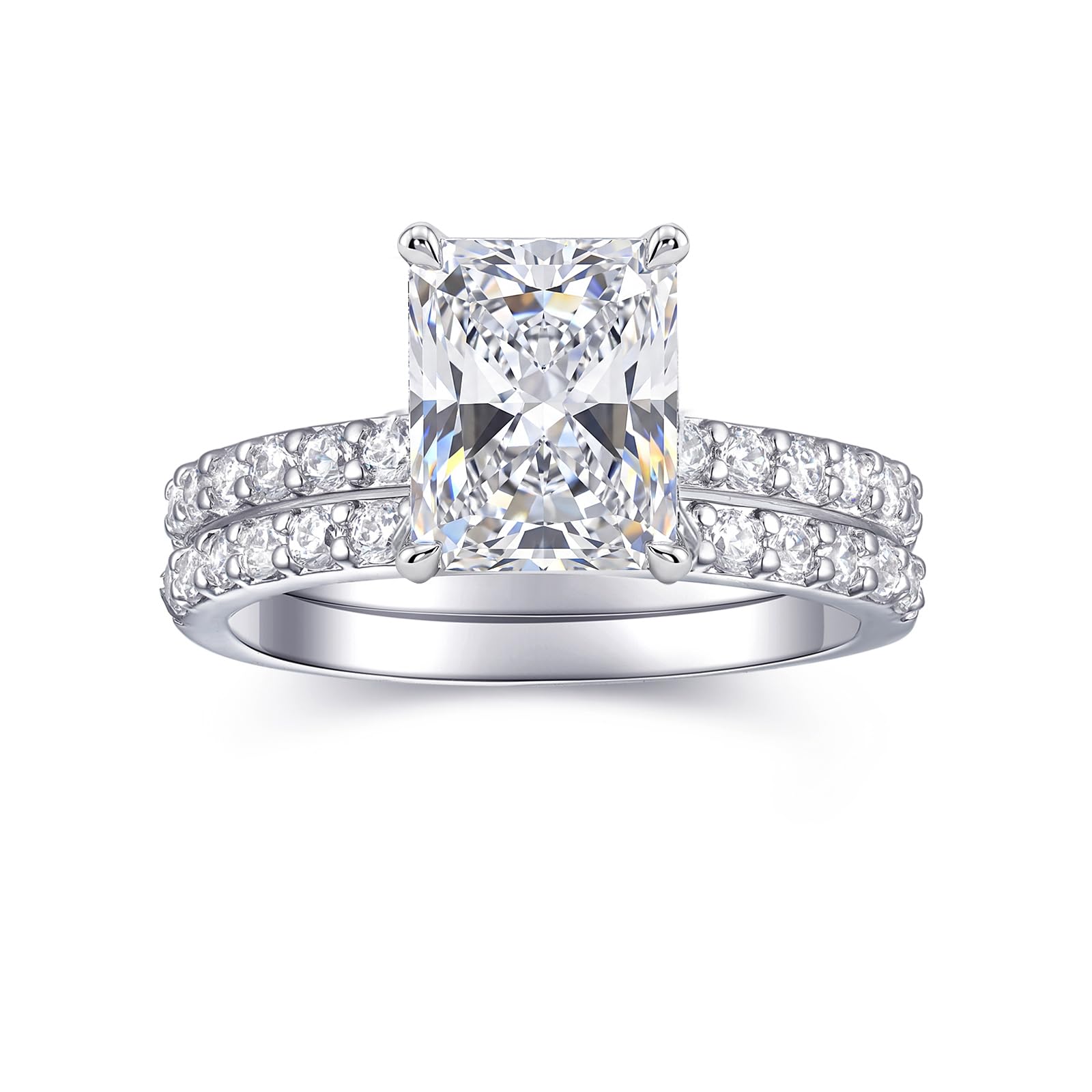 AONED Engagement Rings For Women Wedding Rings Fake Engagement Ring Set Promise Rings For Her 2 Carat 2CT Radiant Cubic Zirconia CZ Bridal Ring Sets Wedding Rings Cheap Band 2pcs, Size 8