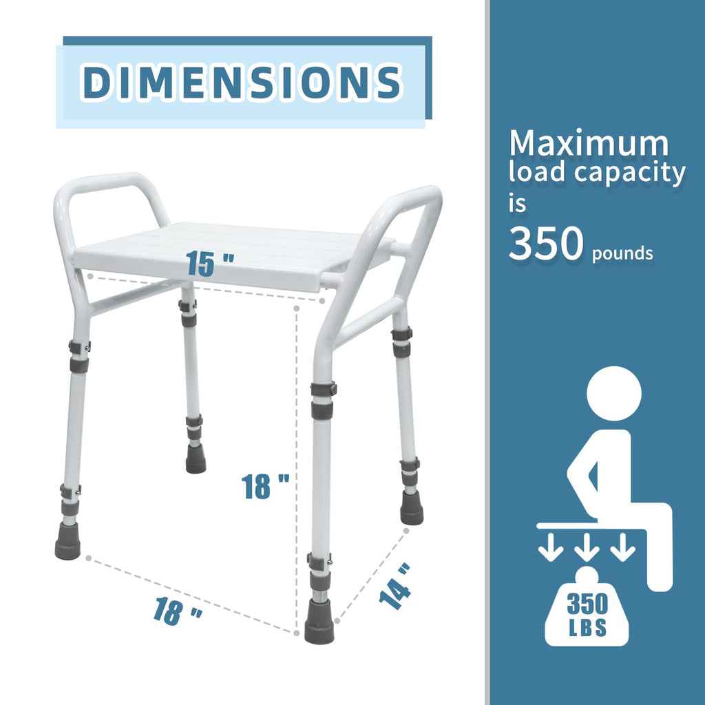 Shower Chair Seat with Arm for Inside Shower - Adjustable Up to 24 Inches Shower Stool with Suction Feet for Seniors, Elderly, Handicap & Disabled-Adjustable Support Shower Bench