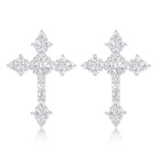 Moissanite Cross Earrings for Men Women, 0.5 Carats 18k Gold Plated Sterling Silver Cross Stud Eearrings D Color VVSI Moissanite Stud Earrings Crucifix Jewelry (Silver)