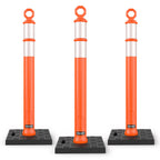 BATTIFE 3 Pack 42 Inch Orange Traffic Delineator Posts with Reflective Collars and Base, Safety Cones for Construction Zones and Driving Practice