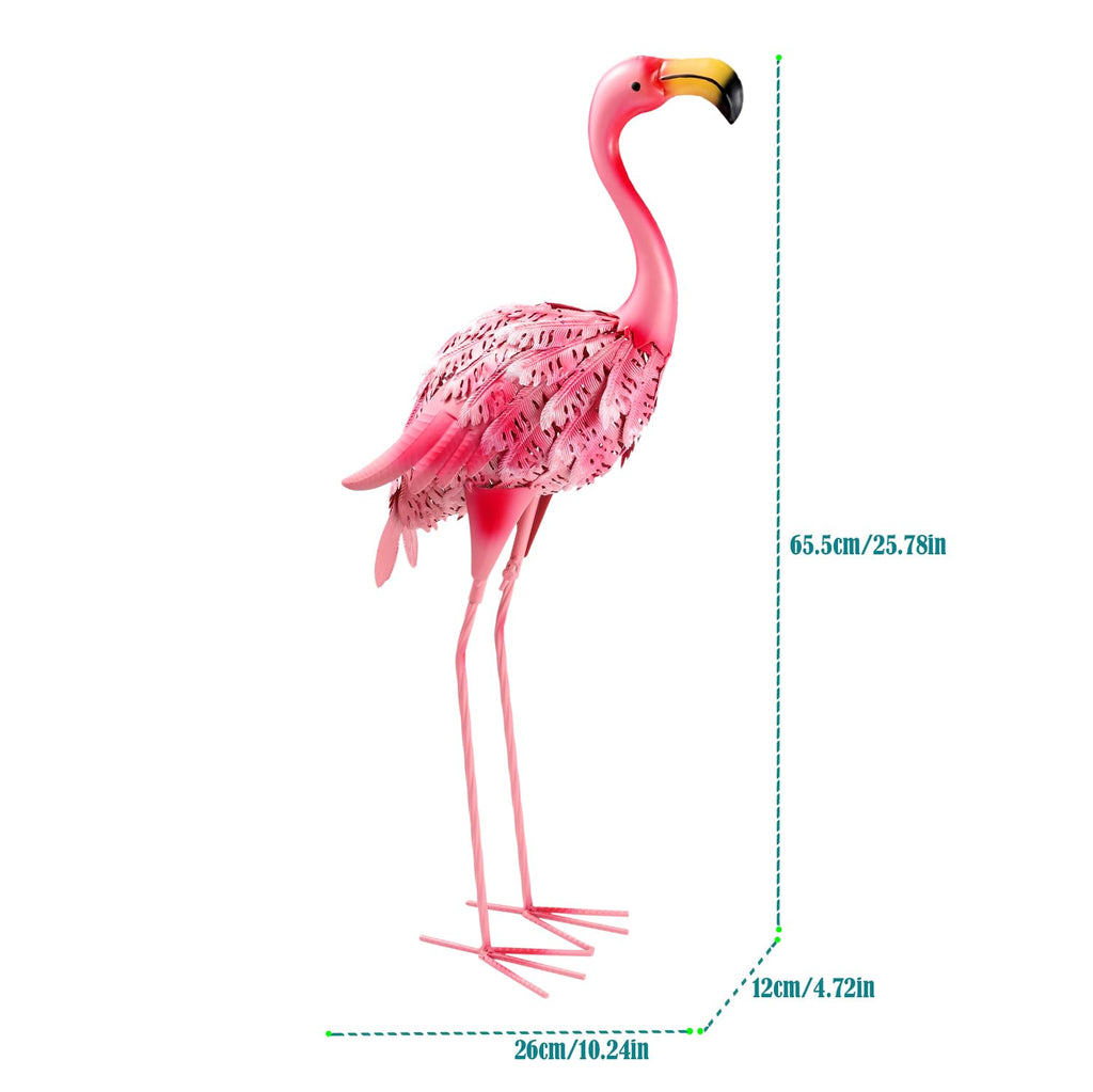 QNGCOLRCY Garden Statues Flamingo Sculptures Metal Yard Art, Pink Bird Art Outdoor Backyard Decor Patio Lawn Porch Ornament Flamingo Yard Decoration (Pink with White)