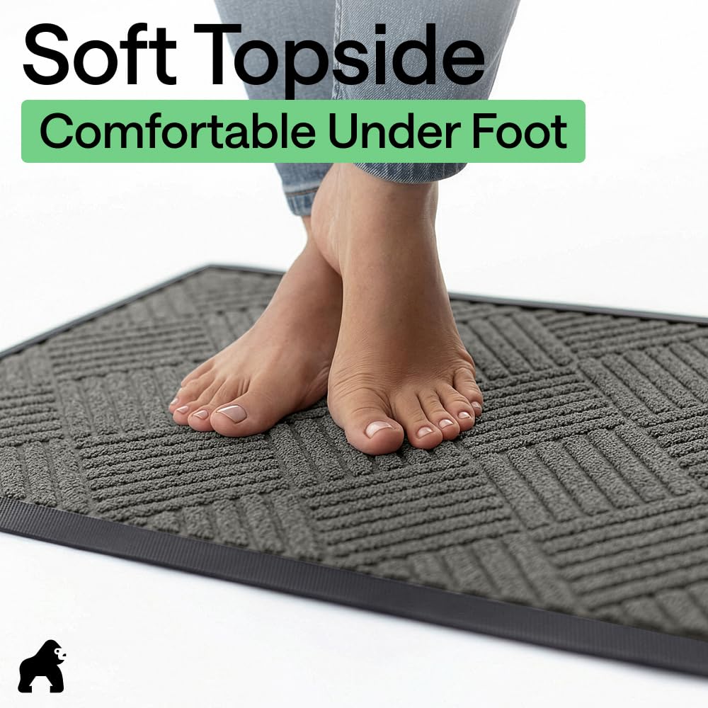 GORILLA GRIP WeatherMAX Door Mat, Indoor and Outdoor Use, Gray Diamond