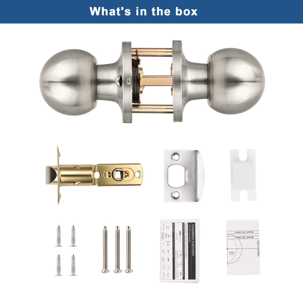 Knobonly 3 Pack Keyless Indoor Door Knob, Passage Door Knobs, Interior Door Knobs, Satin Nickel, Stainless Steel