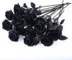 Laelfe Halloween Black Roses Artificial Flowers, 12 PCS Fake Silk Flower Long Stem Artificial Rose for Home Wedding Party Decorations(Black Halloween)