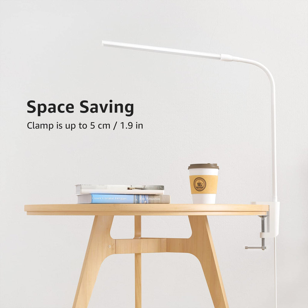 Lepro Small Desk Lamp with Clamp, LED Reading Lamps with 450LM, 3 Color Modes 10 Brightness, Dimmable USB Clip on Desk Light with Gooseneck Swing Arm for Nail, Home Office and Dorm (White)