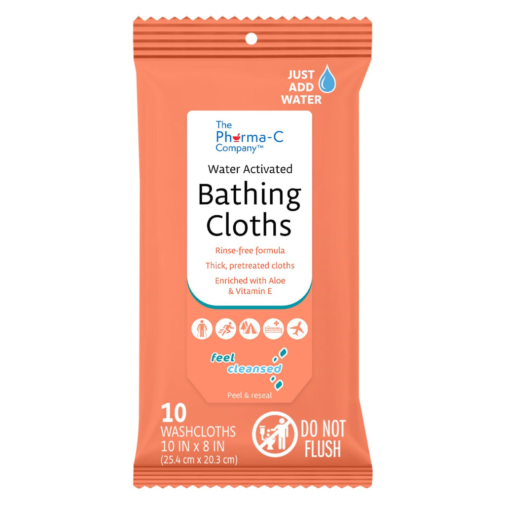 The Pharma-C Company - Water-Activated Bathing Cloths [6 pack - 10ct packs] – Rinse-Free XL Body Wipes for Adults. Pretreated Disposable Bath Wipe for Elderly, Hospice, Camping.