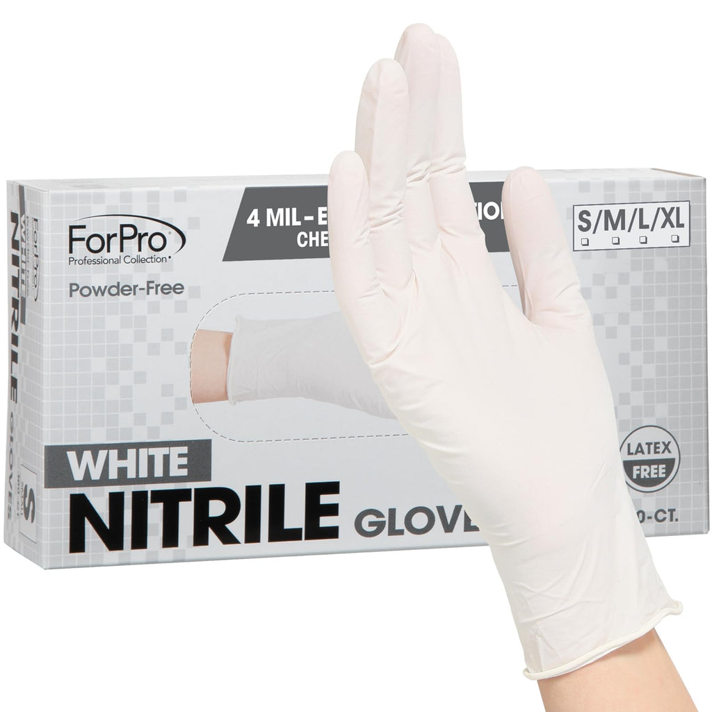 ForPro Disposable Nitrile Gloves, Chemical Resistant, Powder-Free, Latex-Free, Non-Sterile, Food Safe, 4 Mil, White, X-Large, 1000-Count