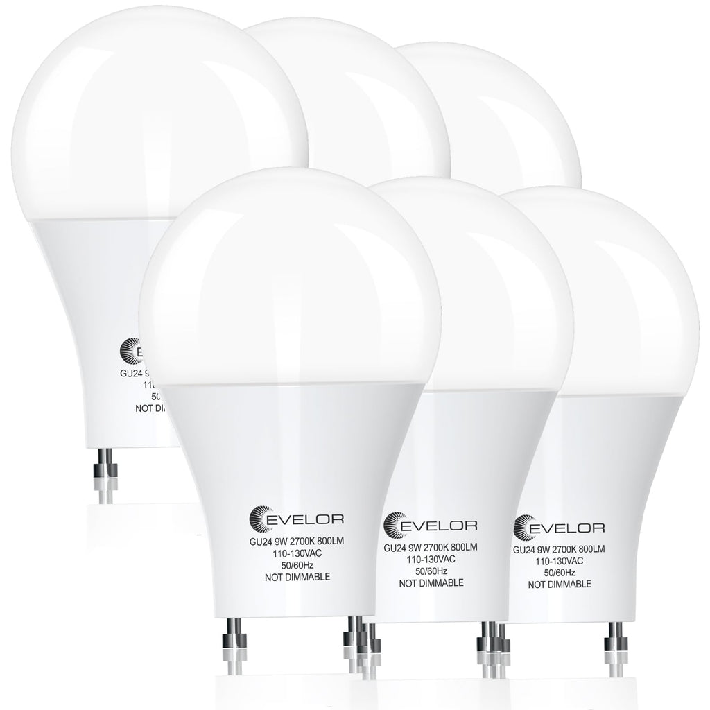 evelor GU24 LED Light Bulbs,60 Watt Equivalent,Soft White 2700K,6-Packs