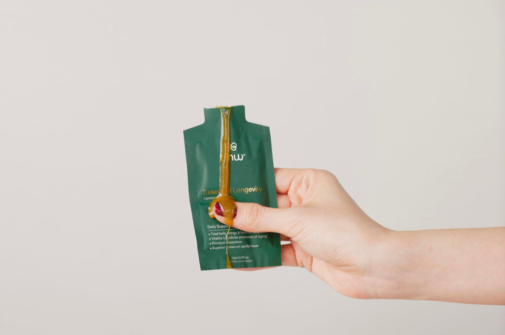 Essential Longevity® — 100% Liposomal 15-in-One Stack. NAD+ Precursor Nicotinamide, Quercetin, C, D3, B12, Magnesium Glycinate, Lions Mane, Chaga, Agaricus, Taurine, Sodium Hyaluronate. — 30 Sachets.