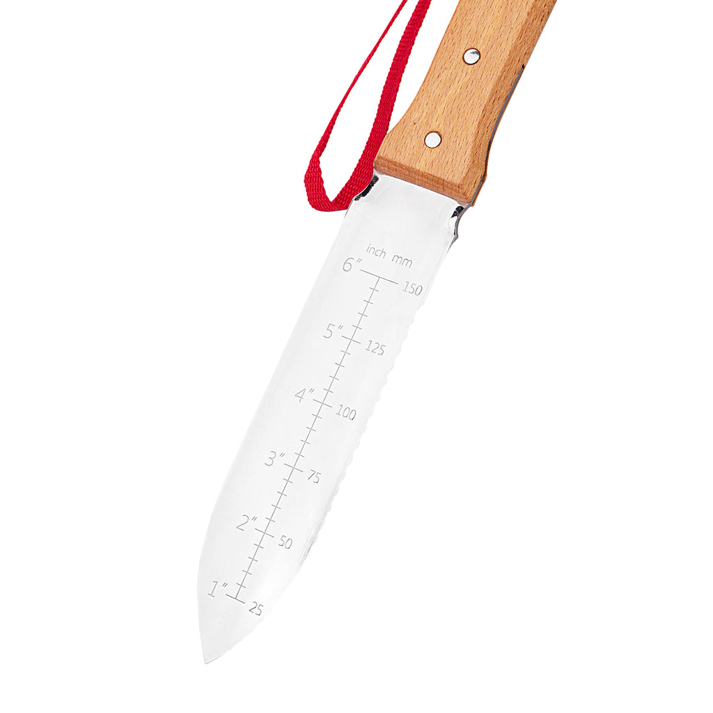 Nisaku NJP651 Hori Weeding & Digging Knife-Hardened HRC58 Edition, Authentic Tomita (Est. 1960) Japanese Stainless Steel, 7.25" Blade, Wood Handle, w/Premium Leather Sheath
