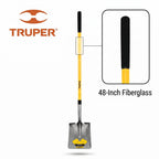 Truper Tru Pro Square-Point Shovel, 48-Inch Fiberglass Handle with 9-Inch Cushion Grip, Heavy-Duty Professional Digging & Transfer Shovel (Model PCL-F / 31199)