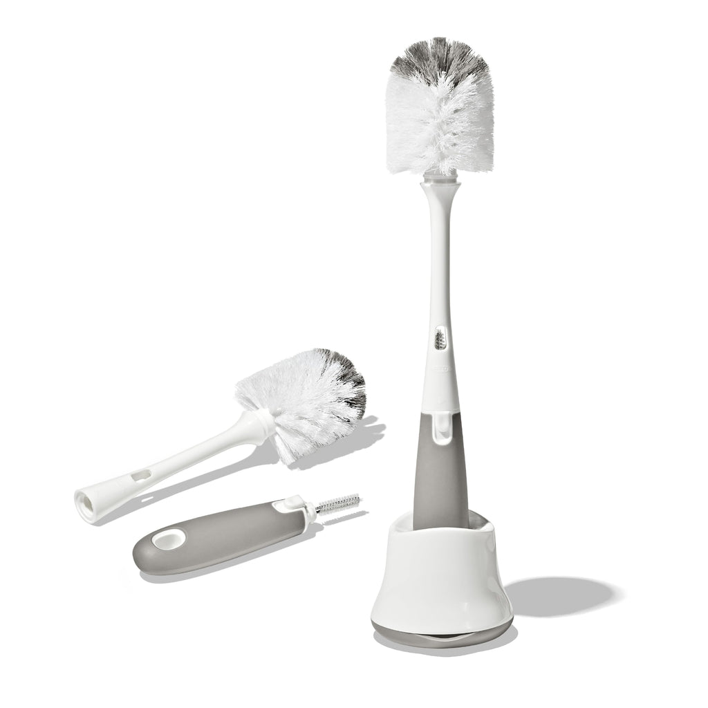 OXO Tot Baby Bottle Brush with Nipple Cleaner and Stand, Gray 2-Pack