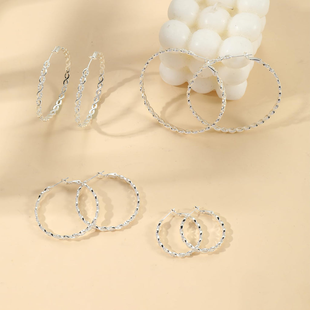S925 Sterling Silver Hoop Earrings for Women Hypoallergenic Twisted Hoops