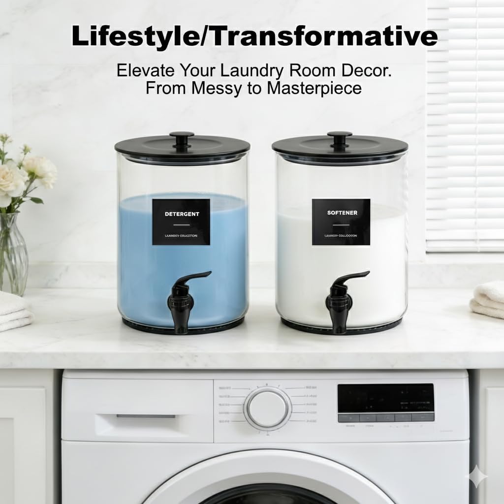Glass Laundry Detergent Dispenser for Laundry Room Organization-2 Black