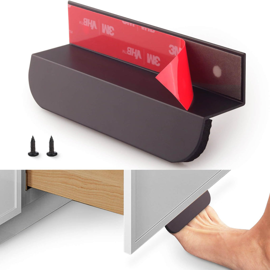 RVPEKUPE 4-Pack Under Cabinet Foot Pull with Adhesive and Screws, Hands Free Toe Foot Pull Opener for Kitchen Trash Cabinet Drawer, 4 Inch (Matte Black)