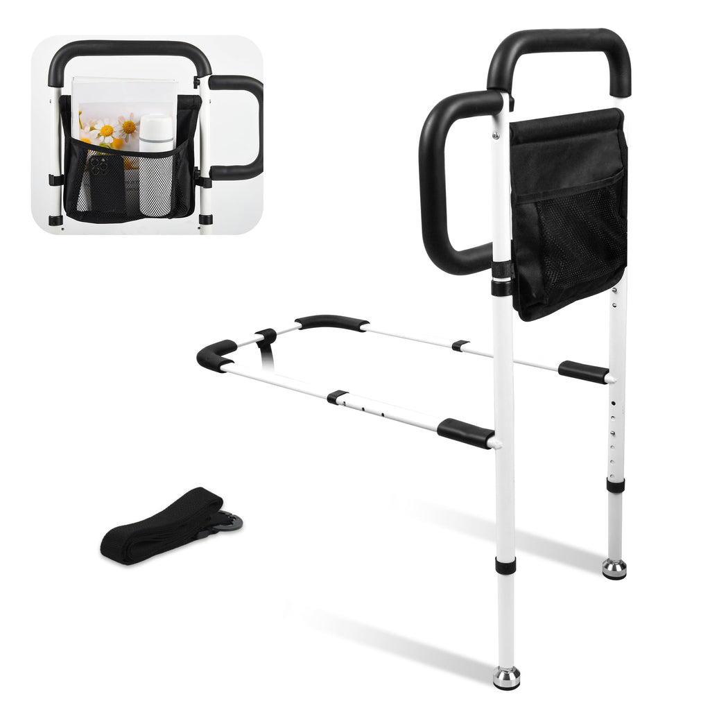 NobrNyanT Bed Rails for Elderly Adults Safety, Adjustable Bed Cane with Sturdy Support Foot & 2 Storage Pockets, Steel Frame Bedside Assist Safety Rail for Seniors, Universal Fit King/Queen/Full/Twin