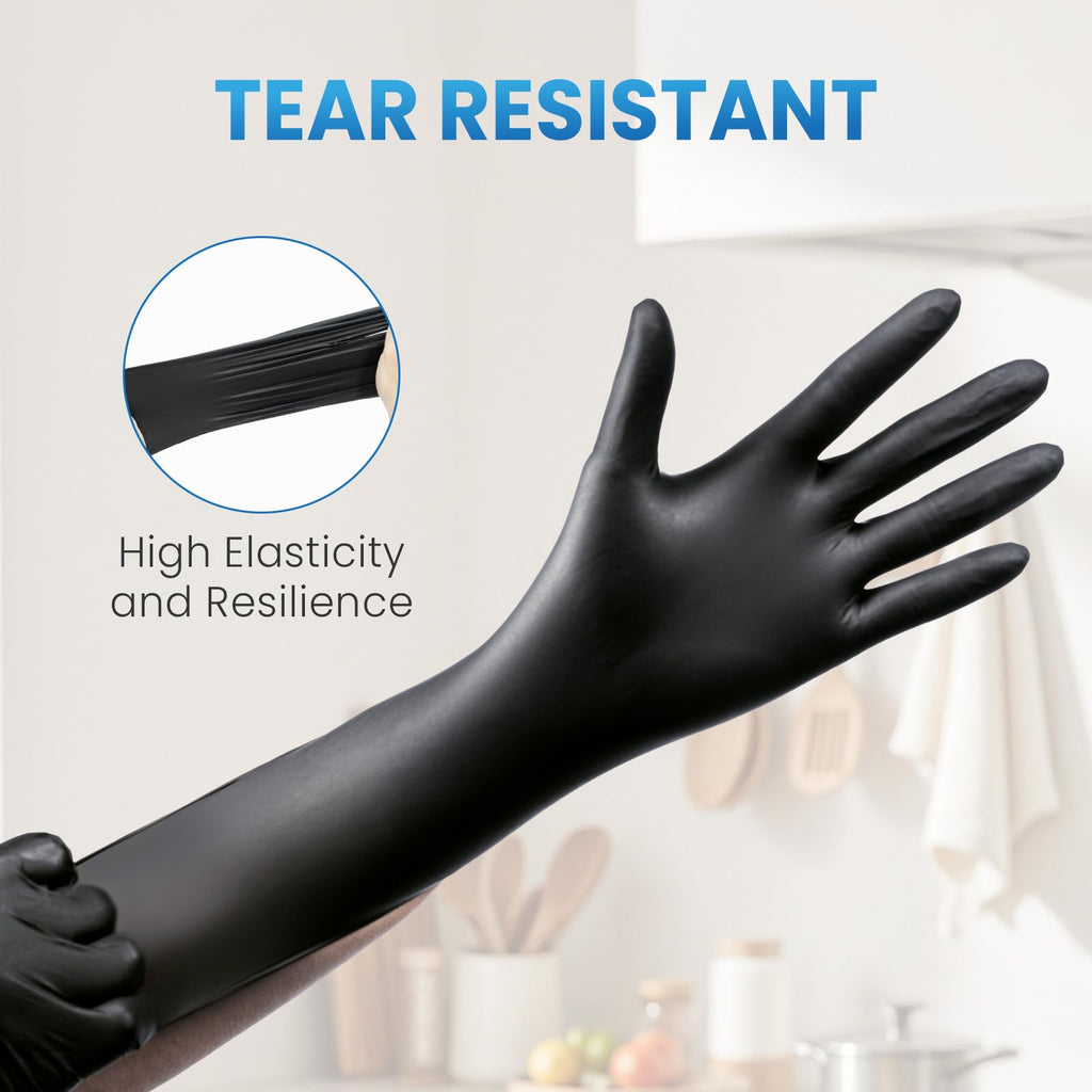 Borje Nitrile Gloves XL, 100 Count Disposable Gloves, Black, Latex-Free Powder-Free, Medical Exam, Food Safe, Cleaning, Cooking