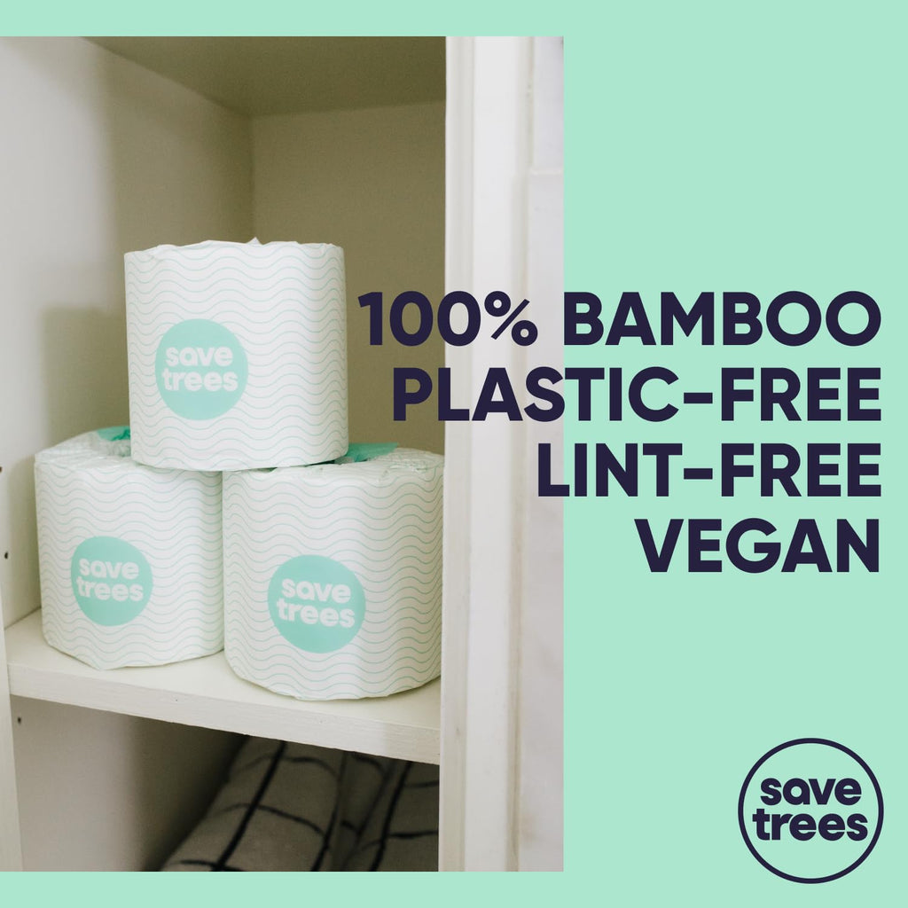 Save Trees Bamboo Toilet Paper - 12 Rolls Of Organic Toilet Paper, 3-ply, 300 Sheets Per Roll - PFAS Free, FSC Certified, Plastic Free, Vegan & Chemical Free Bamboo TP